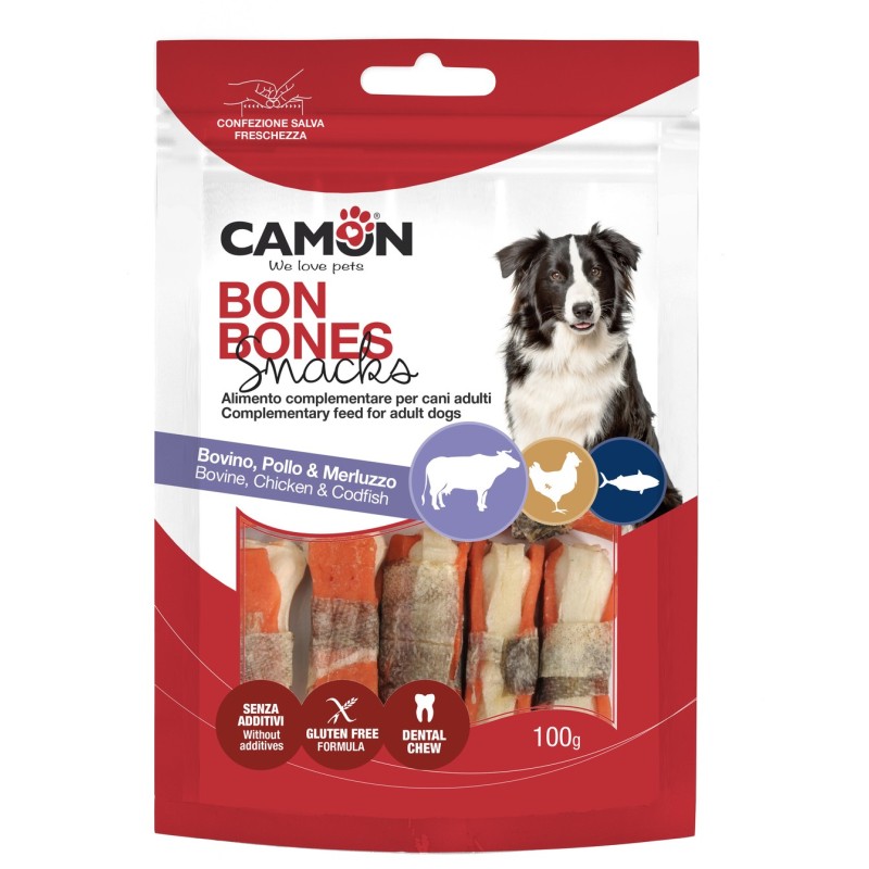 CANE SNACK 100GR OSSA BUFALO CON POLLO MERLUZZO