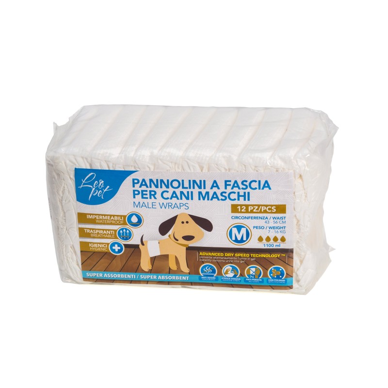 FASCIA PER CANI MASCHI 12PZ MIS.M, Ø43-56, KG.7-16