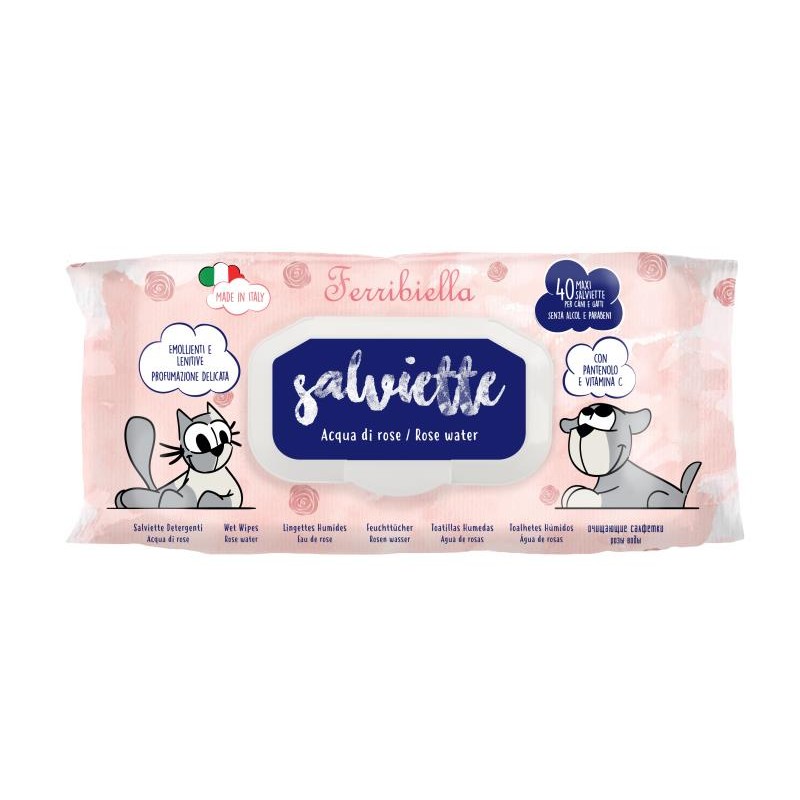 CANE/GATTO SALVIETTE 40PZ ACQUA ROSE