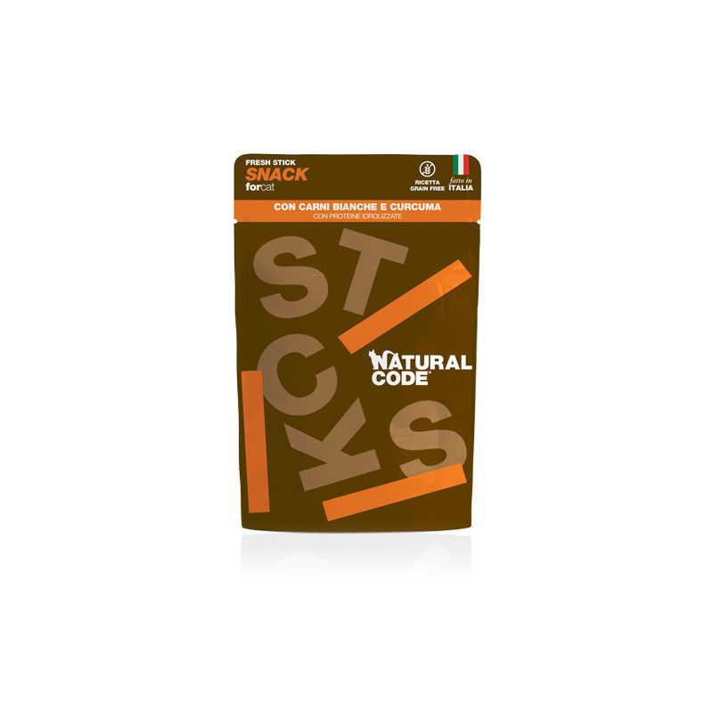 GATTO SNACK NATURAL CODE STICK 3x5GR CARNI BIANCHE E CURCUMA