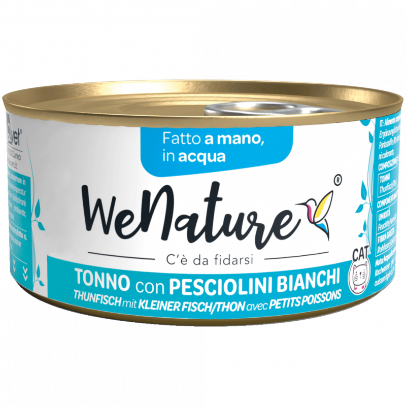 GATTO WENATURE 85GR ACQUA TONNO CON PESCI BIANCHI