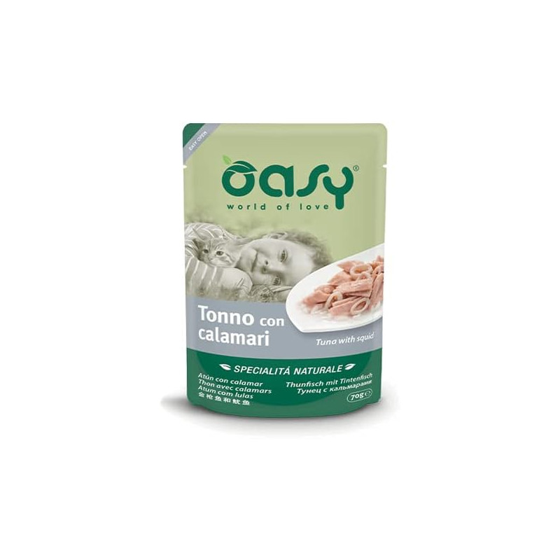 GATTO OASY NATURALE 70GR BUSTA TONNO CALAMARI