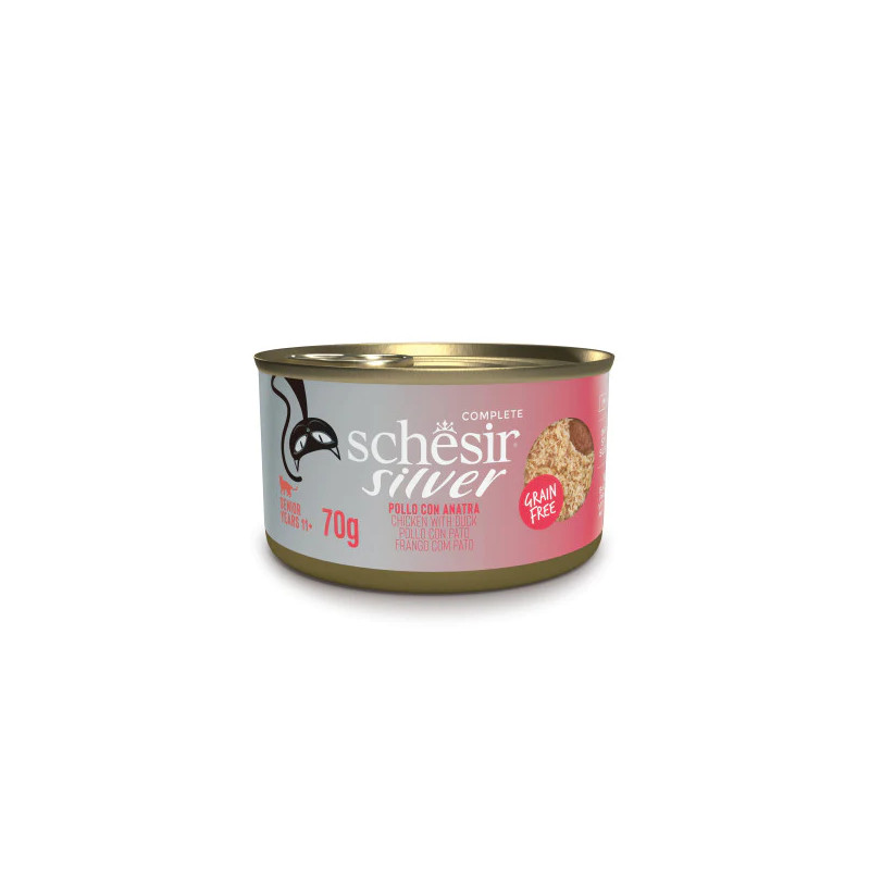 GATTO SCHESIR SILVER 70GR MOUSSE E FILETTI POLLO ANATRA