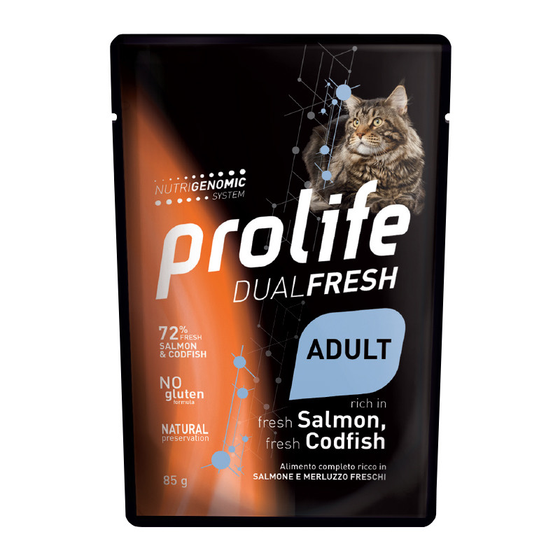 GATTO PROLIFE ADULT DUAL FRESH SALMONE MERLUZZO 85G BUSTA