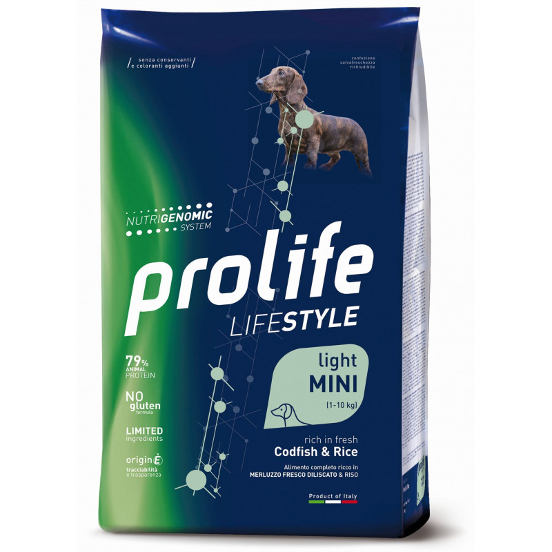 CANE PROLIFE LIGHT LIFESTYLE MERLUZZO RISO 2KG MINI