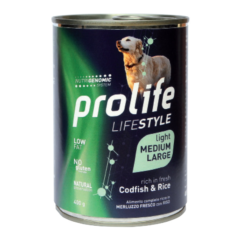 CANE PROLIFE LIGHT LIFESTYLE MERLUZZO RISO M/L 400G