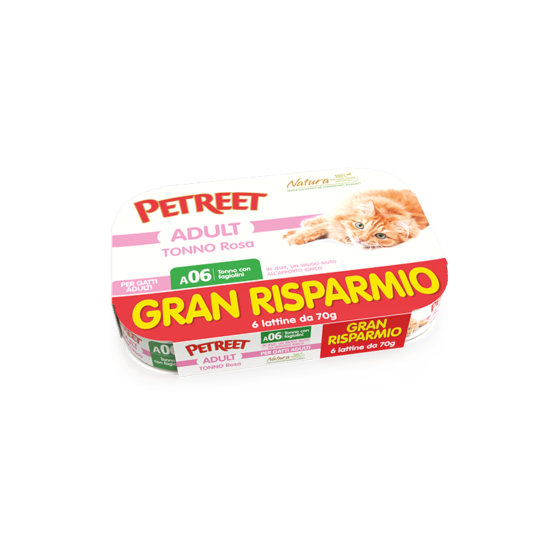 GATTO PETREET GRAN RISPARMIO 6X70GR TONNO ROSA FAGIOLINI