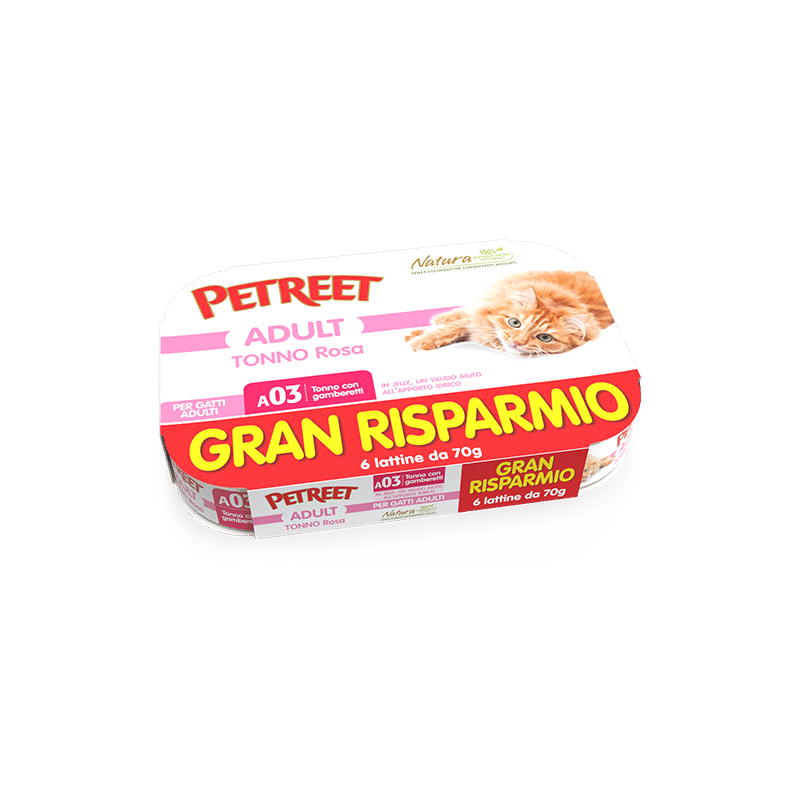 GATTO PETREET GRAN RISPARMIO 6X70GR TONNO ROSA GAMBERETTI