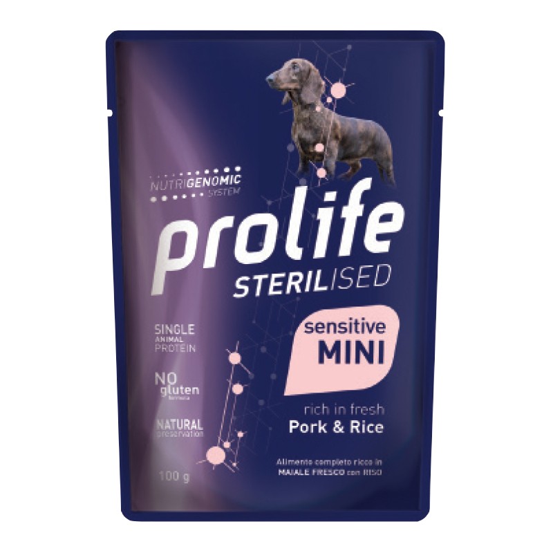 CANE PROLIFE STERILISED MAIALE E RISO MINI 100G